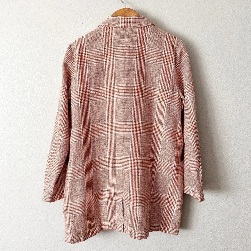 J. Jill Harper Henna Plaid Plaid Linen Cotton Oversize Blazer Jacket Size Medium - Picture 9 of 12